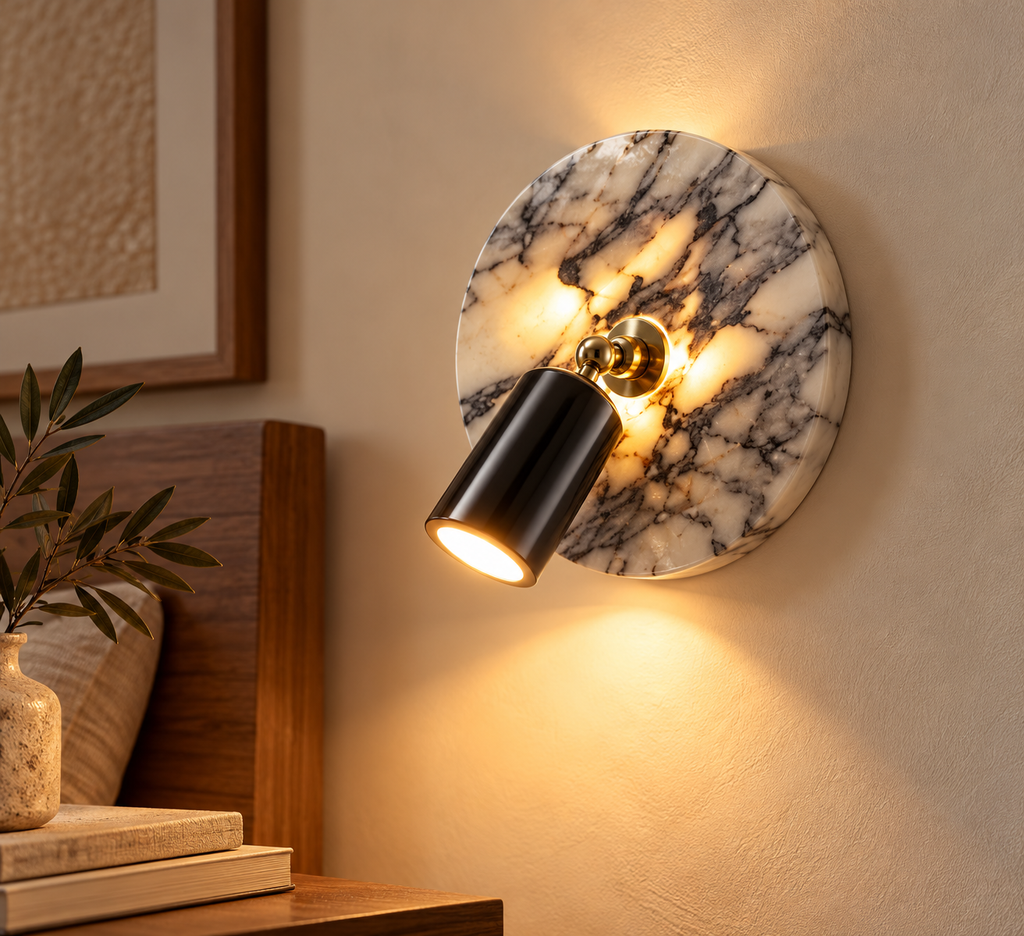 Applique murale Elara — Marbre naturel & métal noir