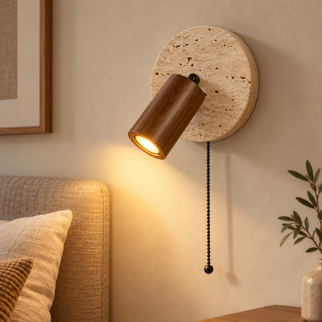 Applique murale Milo — Travertin & bois noyer
