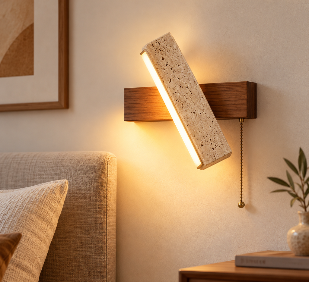 Applique murale Soren — Travertin & bois naturel