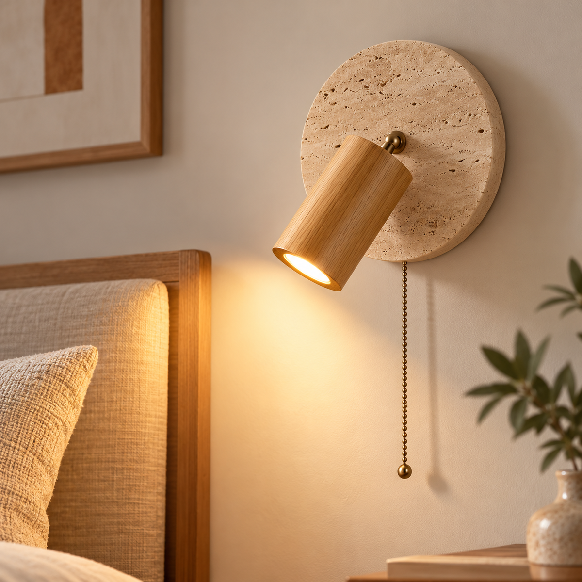 Applique murale Milo — Travertin & bois noyer