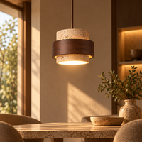 Suspension Avelio — Travertin & bois naturel